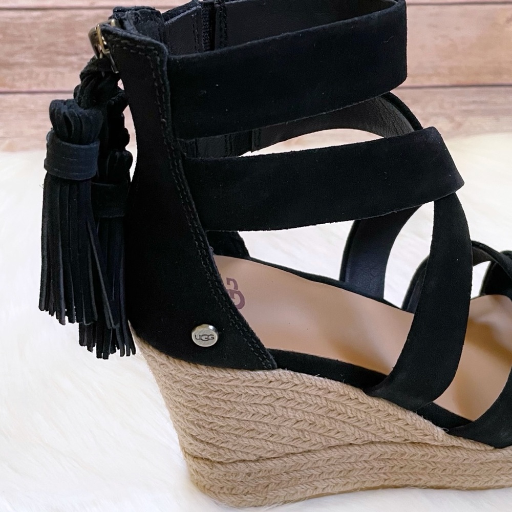 UGG Raquel Black Espadrille Platform Wedge Sandals - Picture 6 of 8